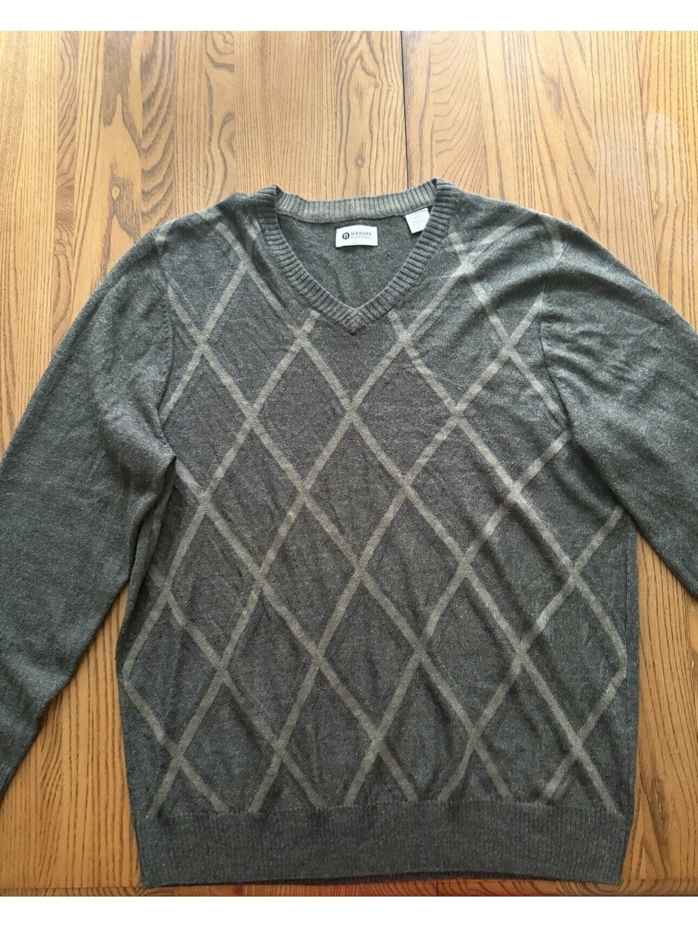 Haggar Argyle Knit Sweater Men's LG Lightweight Pullover Preppy  Gray And Tan